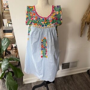 Mi Golondrina White and Blue Ruffled Sundress